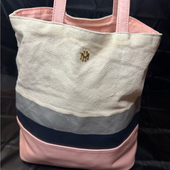 Mark & Hall Handbags - Mark & Hall Hallmark Colorblock Tote Bag Canvas Pink Grey Black Beige Handbag